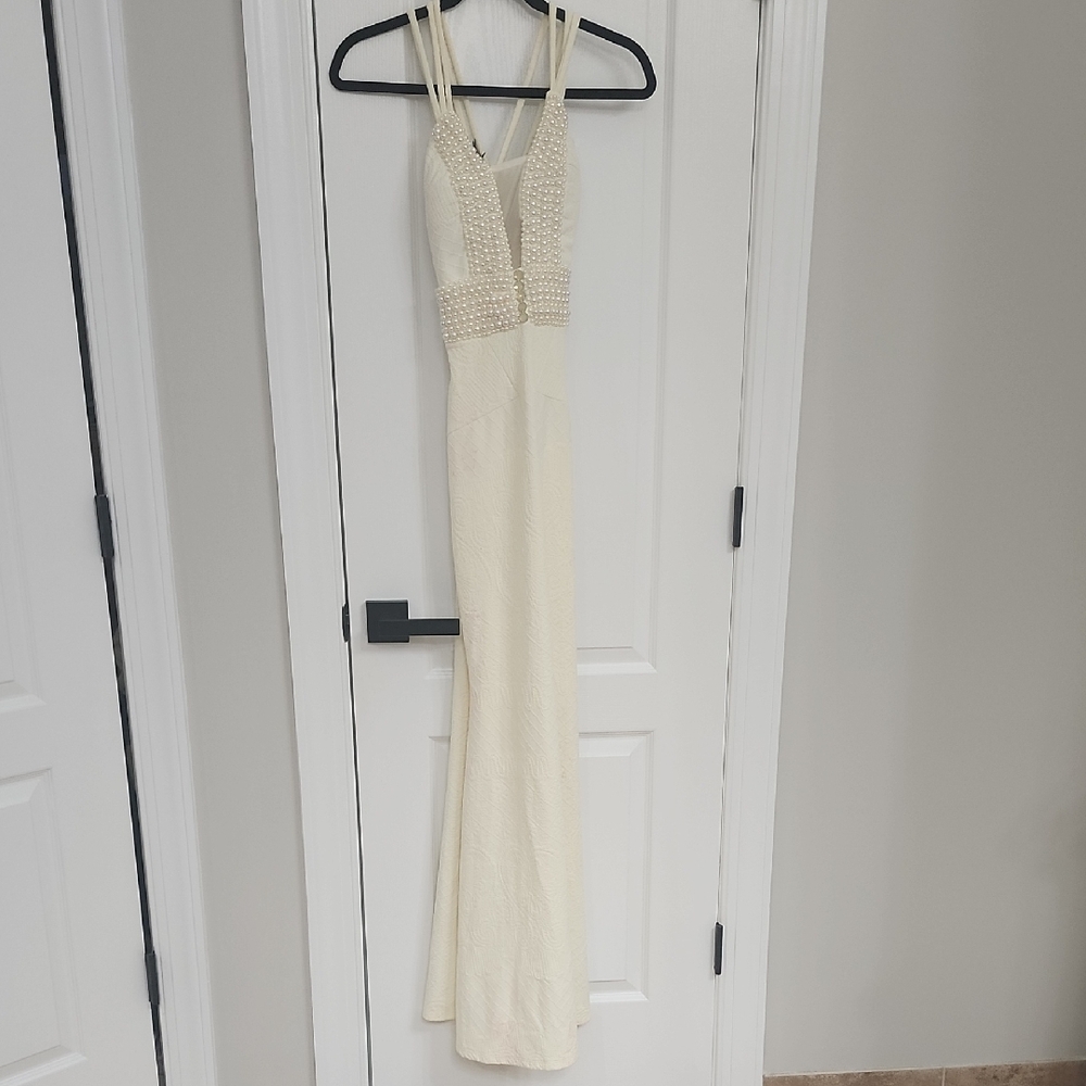Carol Catugy PElegant Cream Evening Gown